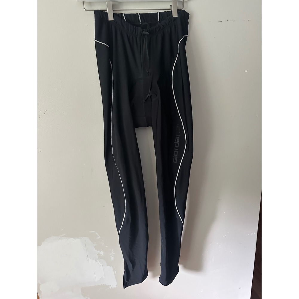 Giordana Mens Black Padded Cycling Tights Zipper Ankle W1213 Reflective Small